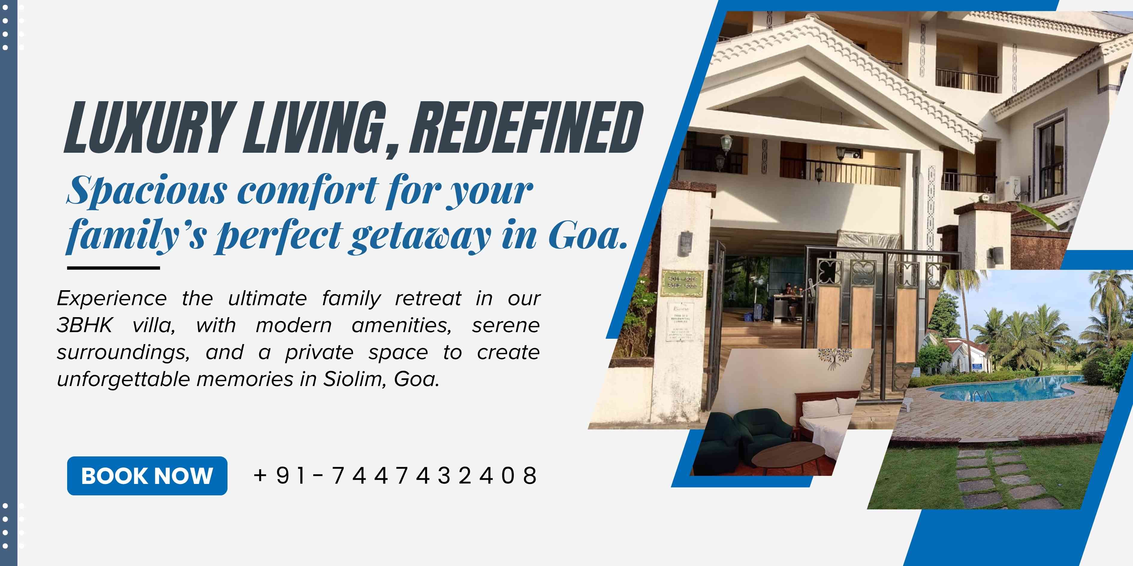 3BHK Villa at Riviera Sapphire – Luxurious Stay in Siolim, Goa