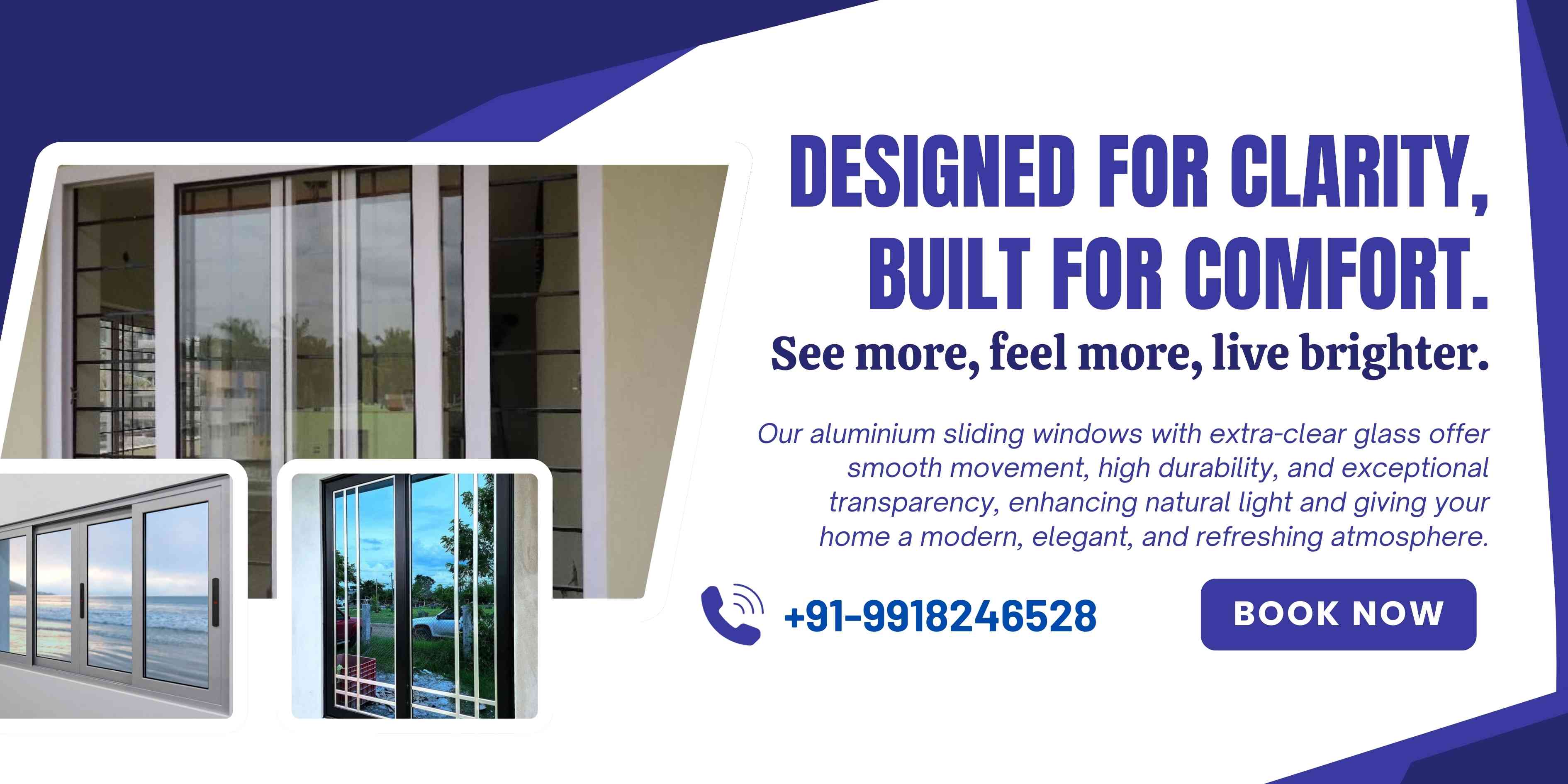 Aluminium sliding window with extra-clear glass